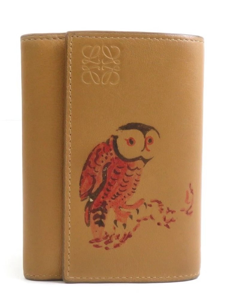 Auth Loewe Trifold Wallet Brown Leather